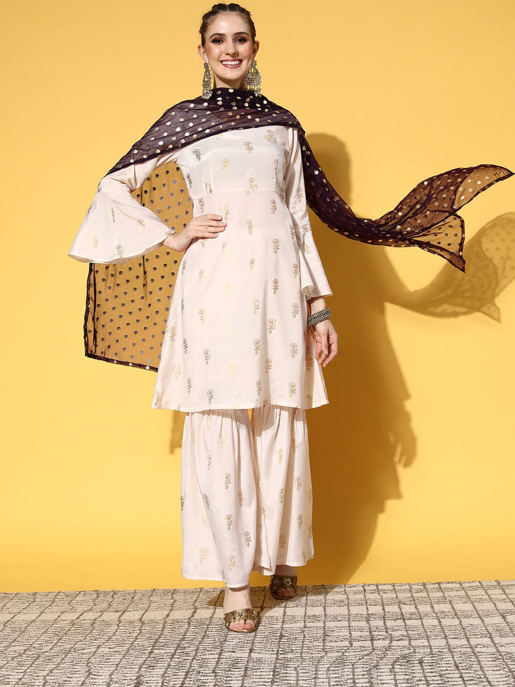 HERE&NOW Women Ethnic Motifs Polyester Print Parade Kurta Set | Grocsy