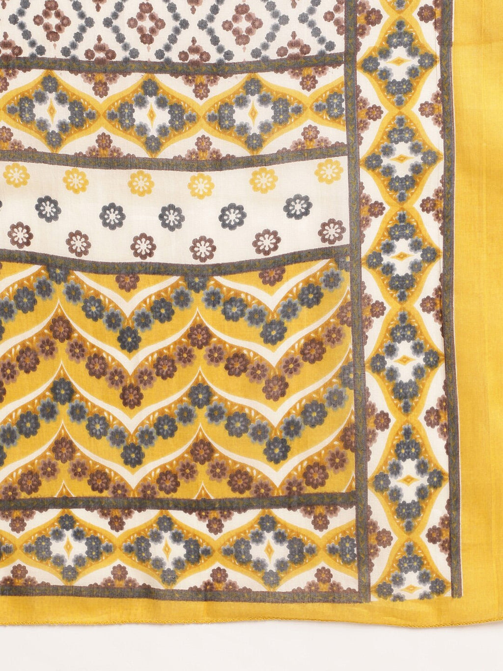 Sangria Beige Floral Printed Mirror Work Pure Cotton Kurta With Trousers & Dupatta | Grocsy
