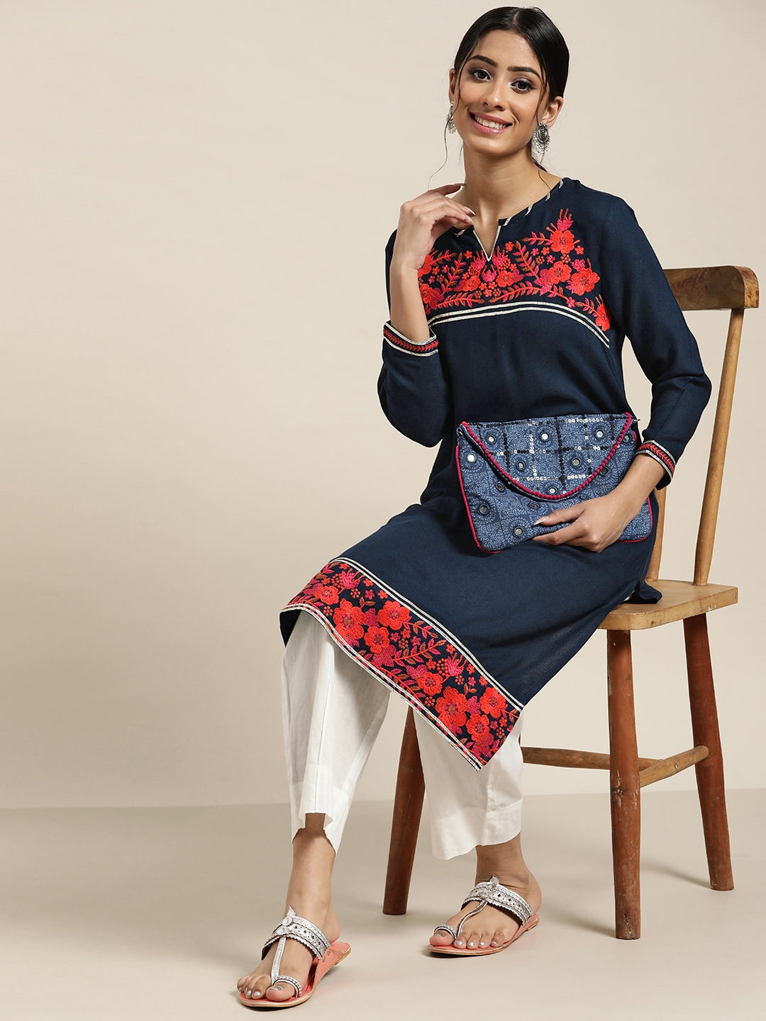 Sangria Women Blue Floral Kurta | Grocsy