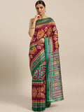 Saree Mall Magenta & Green Printed Bhagalpuri Saree | Grocsy