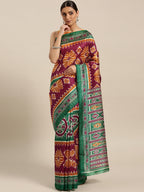 Saree Mall Magenta & Green Printed Bhagalpuri Saree | Grocsy