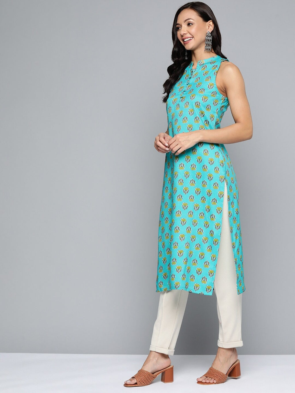 HERE&NOW Ethnic Motifs Printed Straight Kurta | Grocsy