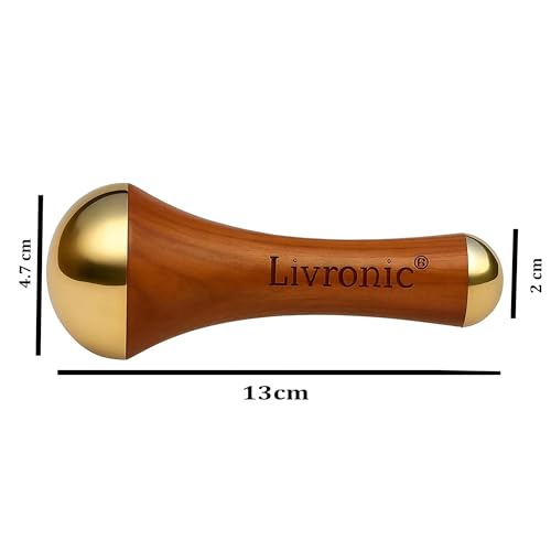 Livronic Face Acupoint Kansa Wand Massager with Teak Wood Handle for Detoxification and Deep Relaxation Natural Kansa 2 in 1 Bronze | Grocsy