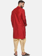 Sethukrishna Men Maroon Angrakha Kurta with Dhoti Pants | Grocsy