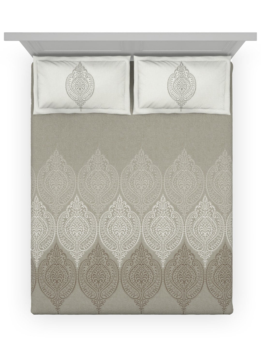 DDecor Grey & White Ethnic Motifs Cotton 140 TC Queen Bedsheet With 2 Pillow Covers | Grocsy
