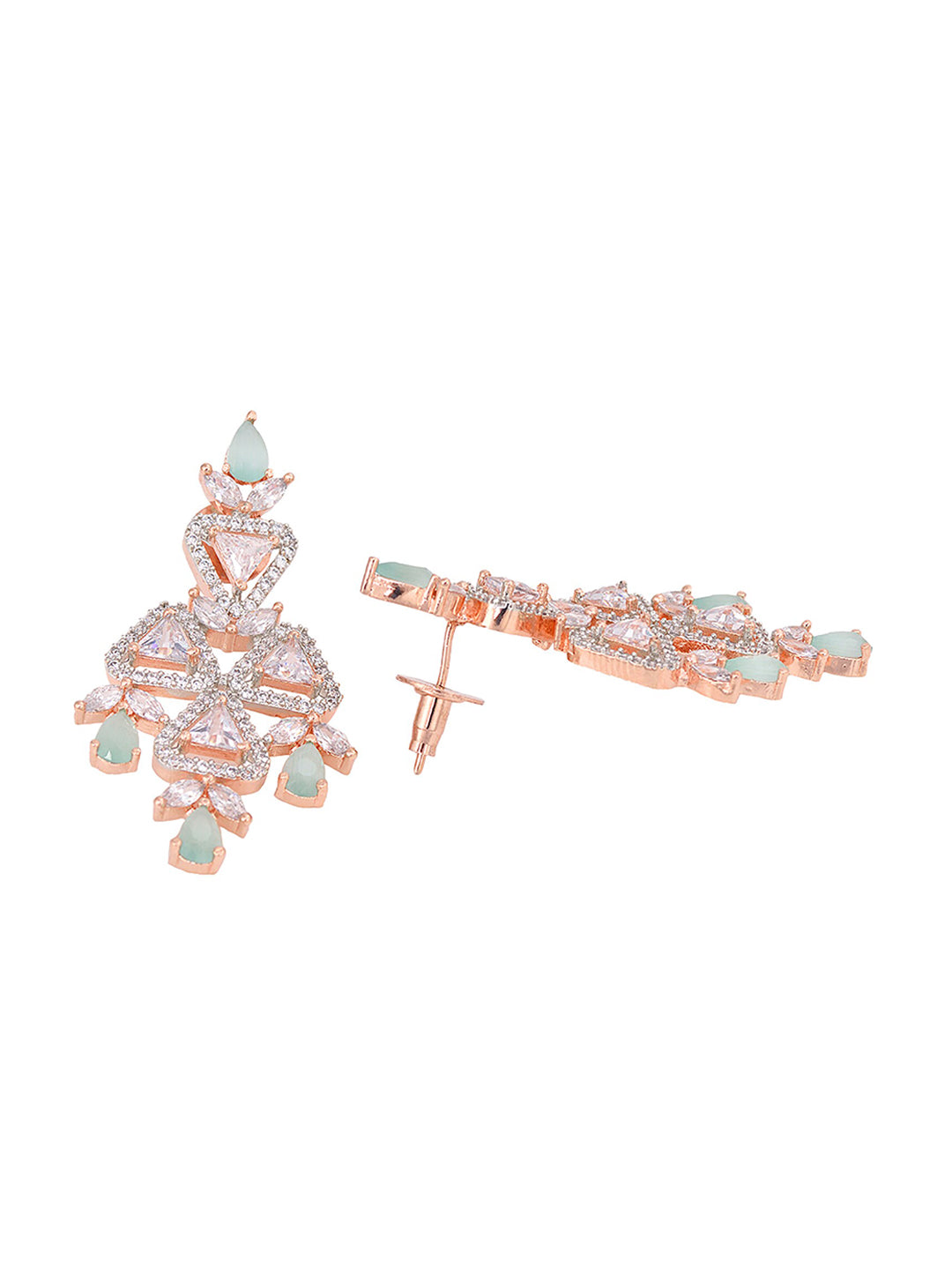 Saraf RS Jewellery Rose Gold-Polished White & Sea Green AD-Studded Handcrafted Jewellery Set | Grocsy