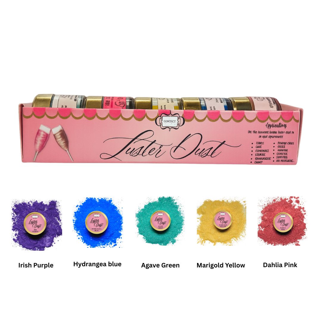 Confect Edible Luster Dust – Pack of 5 | Pink, Yellow, Green, Blue, Purple | | Grocsy