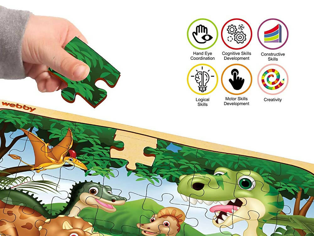Webby Dinosaurs in Jungle Wooden Jigsaw Puzzle-40 Pcs | Grocsy
