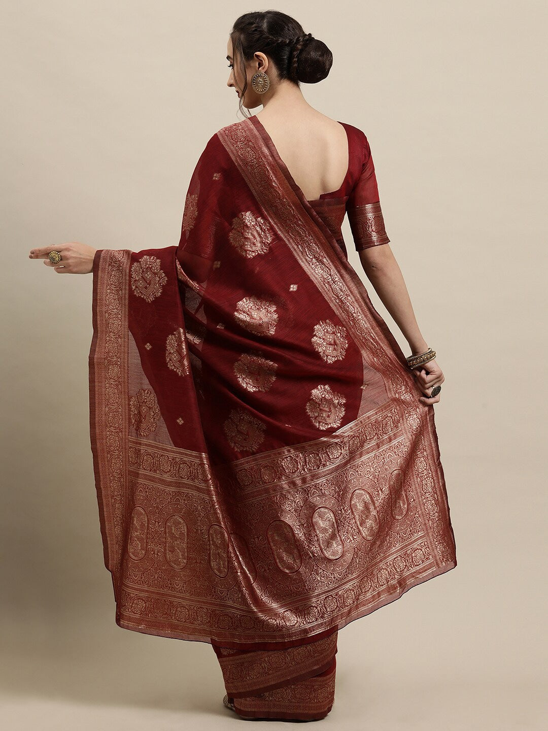 Saree Mall Maroon & Gold-Toned Ethnic Motifs Zari Silk Blend Banarasi Sarees | Grocsy