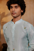 Falling Raw Silk Sea Green Vrindavan Lotus Kurta By Hilo Design | Grocsy