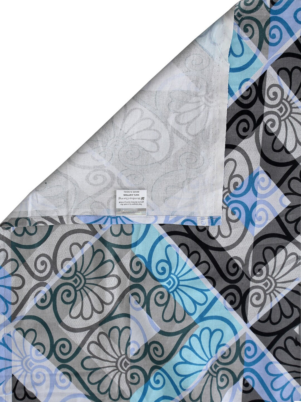 BOMBAY DYEING Epigram Blue & Grey Ethnic Cotton 120 TC Queen Bedsheet With 2 Pillow Covers | Grocsy
