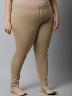 TAG 7 Women Plus size Beige Solid Leggings | Grocsy