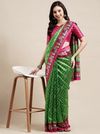 Saree Mall Green & Fuchsia Bandhani Silk Blend Bandhani Sarees | Grocsy