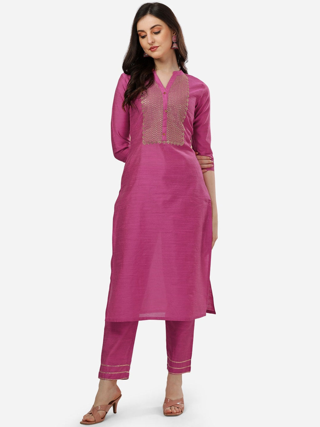 HERE&NOW Women Ethnic Motifs Embroidered Sequinned Kurta with Trousers | Grocsy