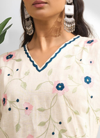 Joban Fashion Cream Linen Embroidered Readymade Long Kurta With Pant | Grocsy