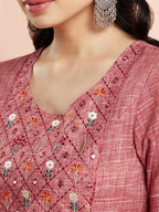 Aks Ethnic Motifs Embroidered Mirror Work Detailed Cotton Straight Kurta | Grocsy