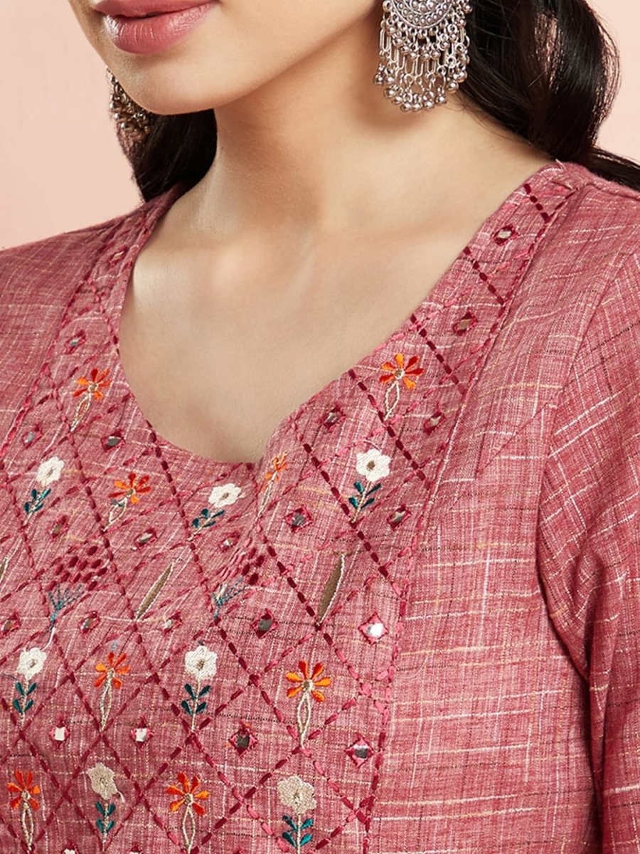 Aks Ethnic Motifs Embroidered Mirror Work Detailed Cotton Straight Kurta | Grocsy