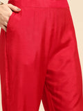 Sangria Women Red & White Ethnic Embellished Beaded Kurta with Trousers & Dupatta | Grocsy
