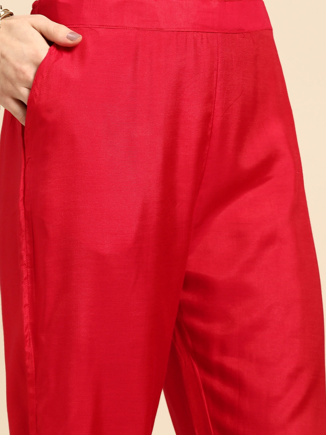 Sangria Women Red & White Ethnic Embellished Beaded Kurta with Trousers & Dupatta | Grocsy