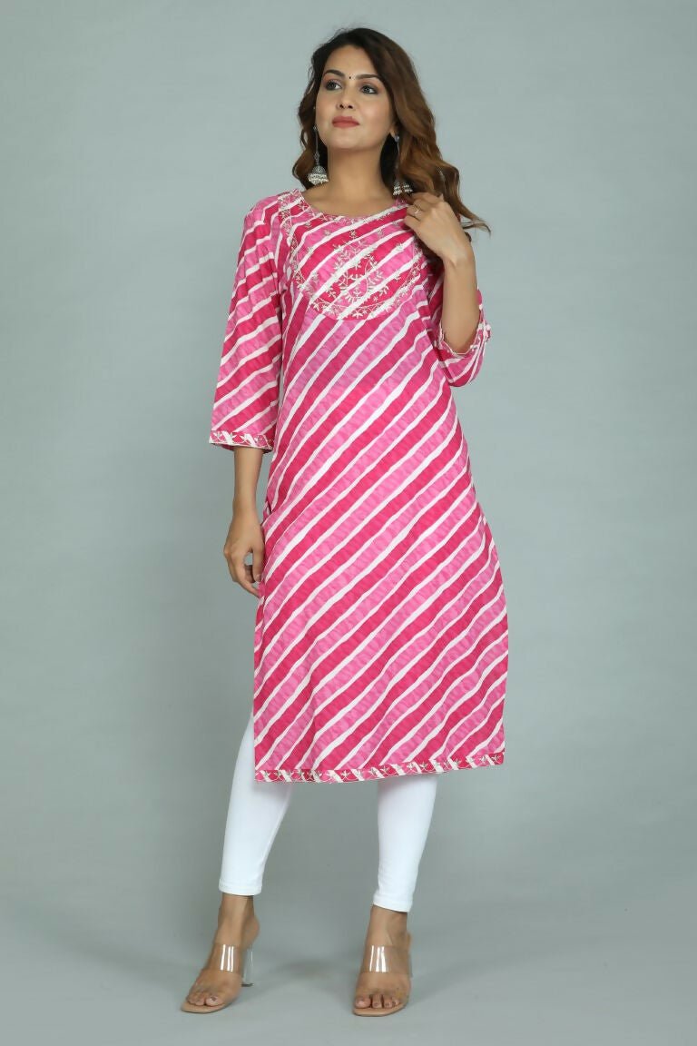 Alvano Women's Stylish Cotton Blend Laheriya Kurti | Grocsy