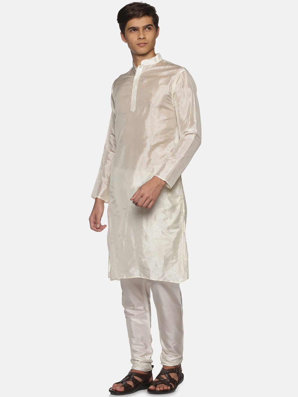 Sethukrishna Men Cream-Coloured Kurta with Pyjamas | Grocsy