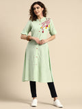 Sangria Women Floral Embroidered Pure Cotton Kurta | Grocsy