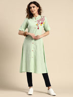 Sangria Women Floral Embroidered Pure Cotton Kurta | Grocsy