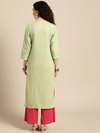 Sangria Women Green Floral Printed Thread Work Floral Kurta | Grocsy