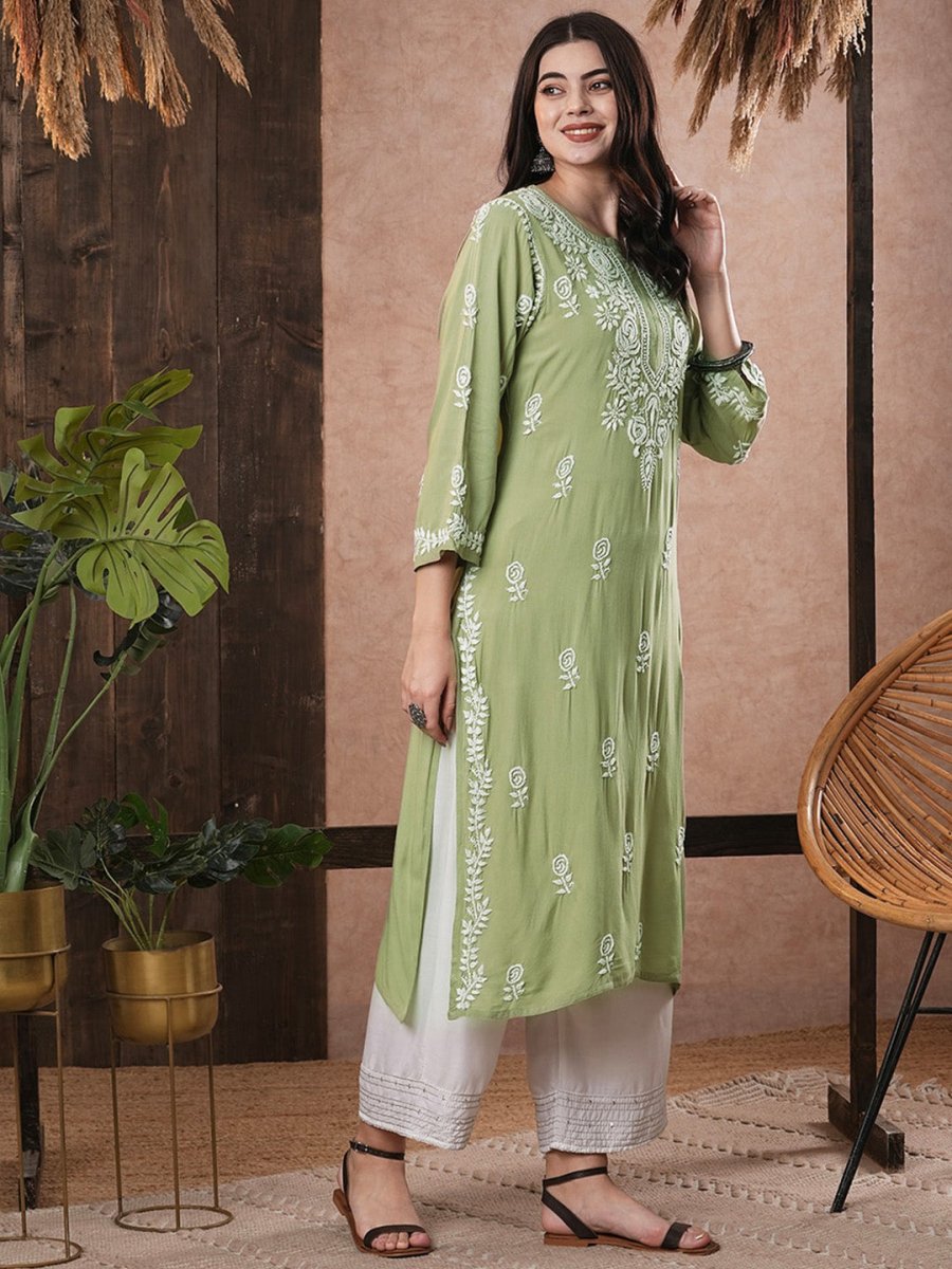 ADA Women Ethnic Motifs Embroidered Flared Sleeves Kurta | Grocsy