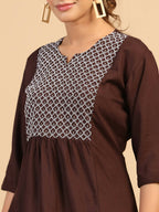 Womens Brown Rayon Yoke Embroidered Top - Keeva | Grocsy