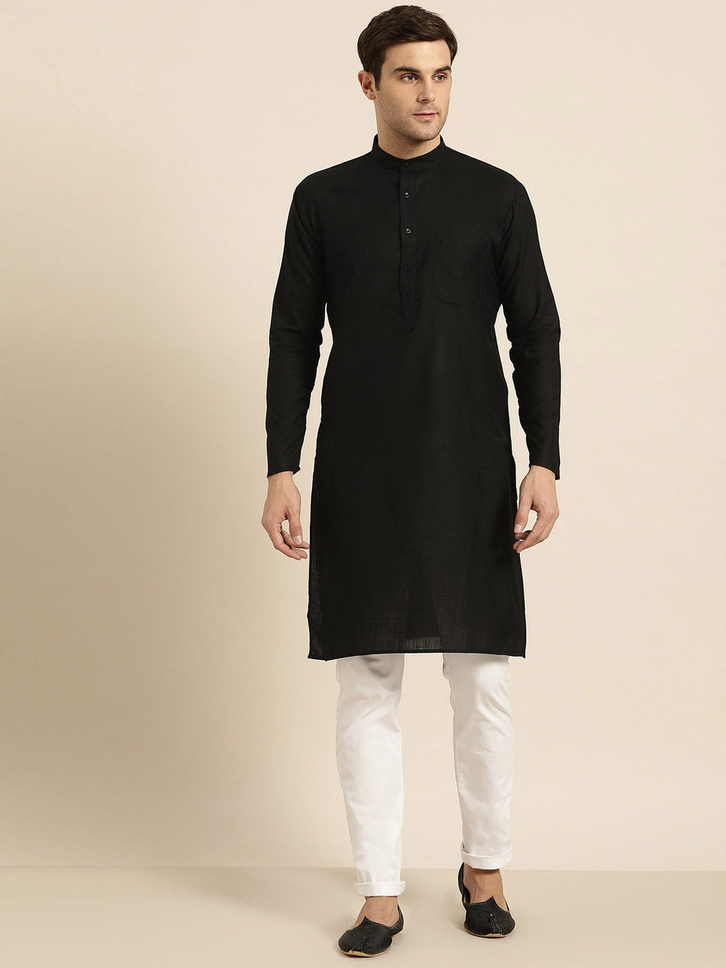Sojanya Men Black Solid Straight Kurta | Grocsy