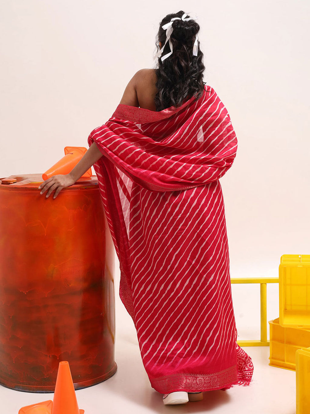 Tikhi Imli Leheriya Jute Silk Ready to Wear Saree | Grocsy