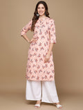 HERE&NOW Pink & Maroon Floral Printed Pure Cotton Kurta | Grocsy