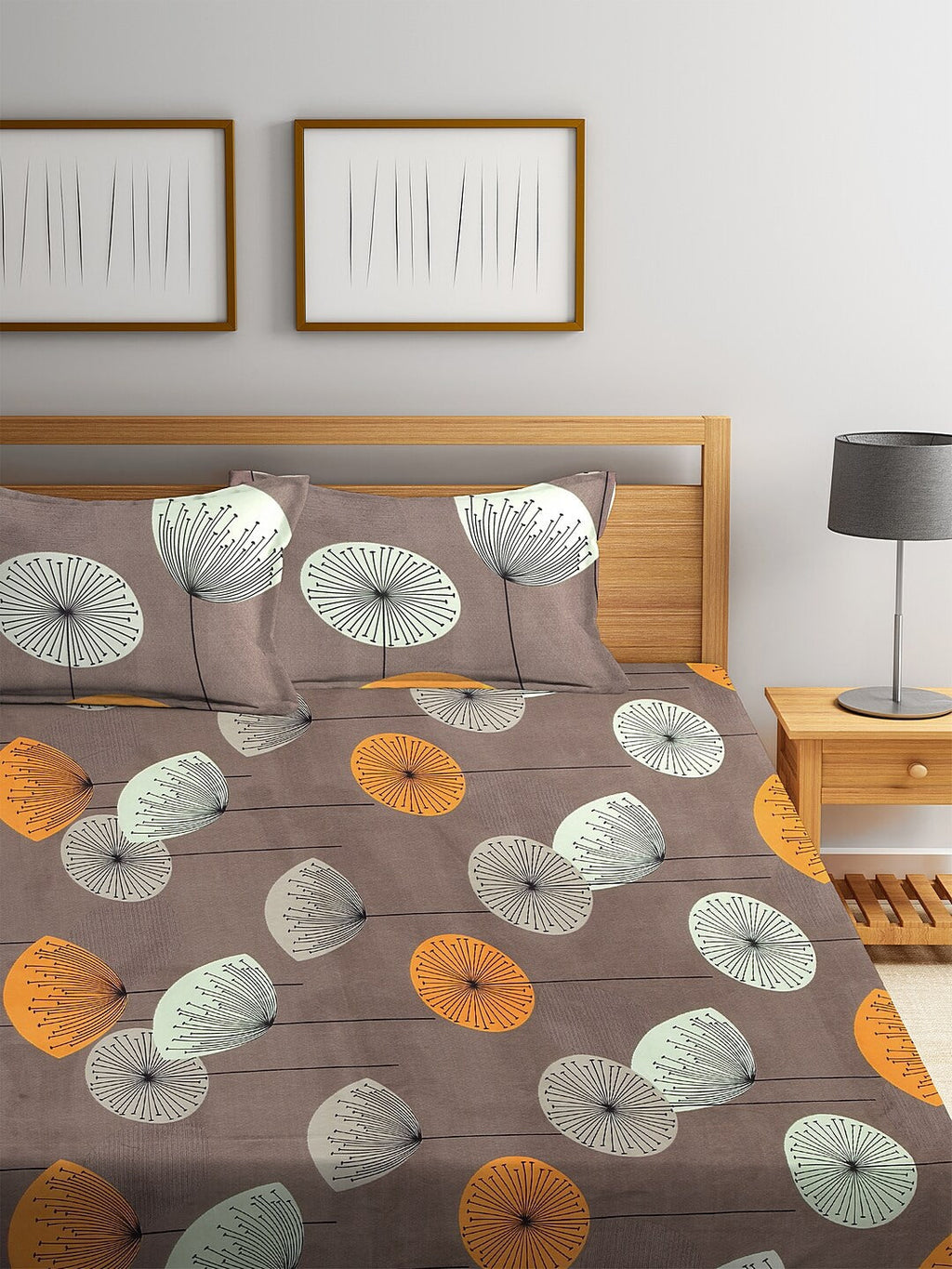 KLOTTHE Brown & Yellow Floral 210 TC Cotton Bedsheet with Pillow Cover | Grocsy