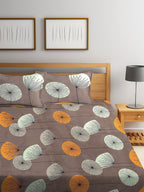 KLOTTHE Brown & Yellow Floral 210 TC Cotton Bedsheet with Pillow Cover | Grocsy