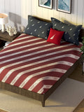Nautica Noridge Red & White Printed Cotton 160 TC King Bedsheet with 2 Pillow Covers | Grocsy