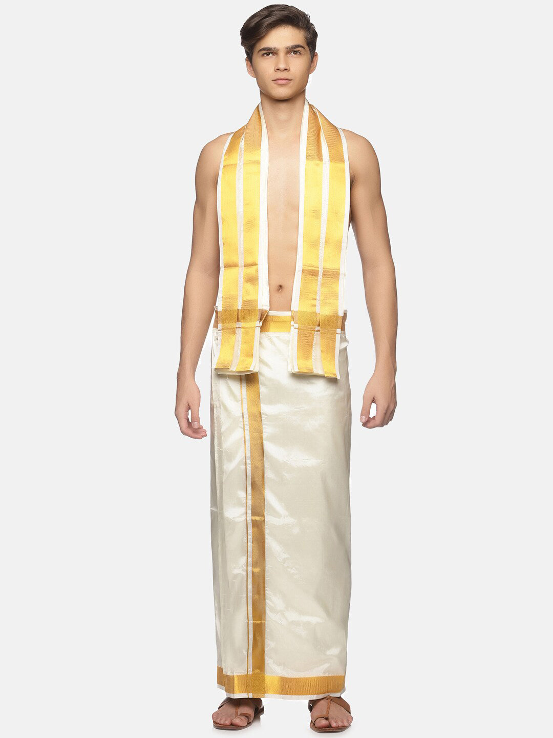Sethukrishna Cream-Coloured Solid Dhoti For Men | Grocsy