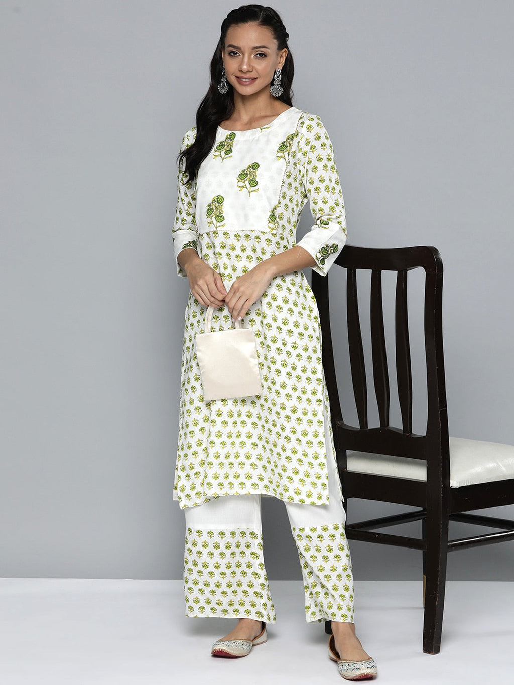 HERE&NOW Printed Regular Kurta with Palazzos | Grocsy