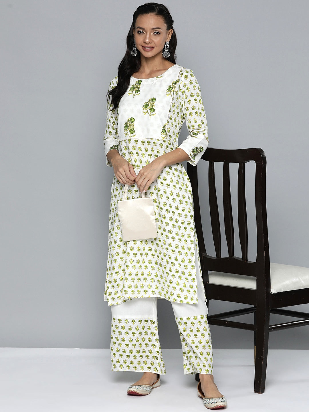 HERE&NOW Printed Regular Kurta with Palazzos | Grocsy
