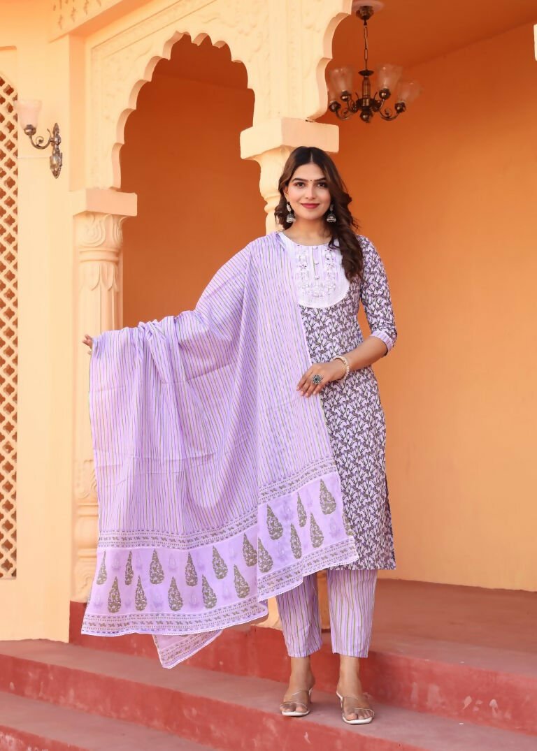 Alvano Printed Straight Kurti with Pant and Dupatta Set for Womens's and Girls Rayon | Grocsy