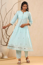Juniper Women Skyblue Cambric Gotta Work Straight Kurta Sets | Grocsy