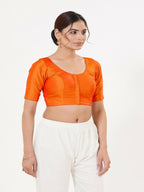 Joban Fashion Orange Taffeta Silk Elbow Sleeveless Front Open Blouse | Grocsy