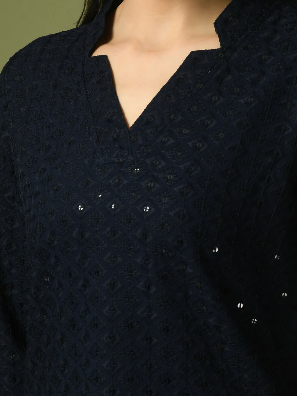 Myshka Women's Navy Blue Embellished Cotton Regular Party Tunic | Grocsy