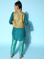 Sangria Printed Kurta Set with Embroidered Ethnic Jacket | Grocsy