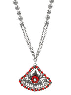 Cardinal Women Oxidised Silver-Plated Red Stone Studded & Beaded Jewellery Set | Grocsy
