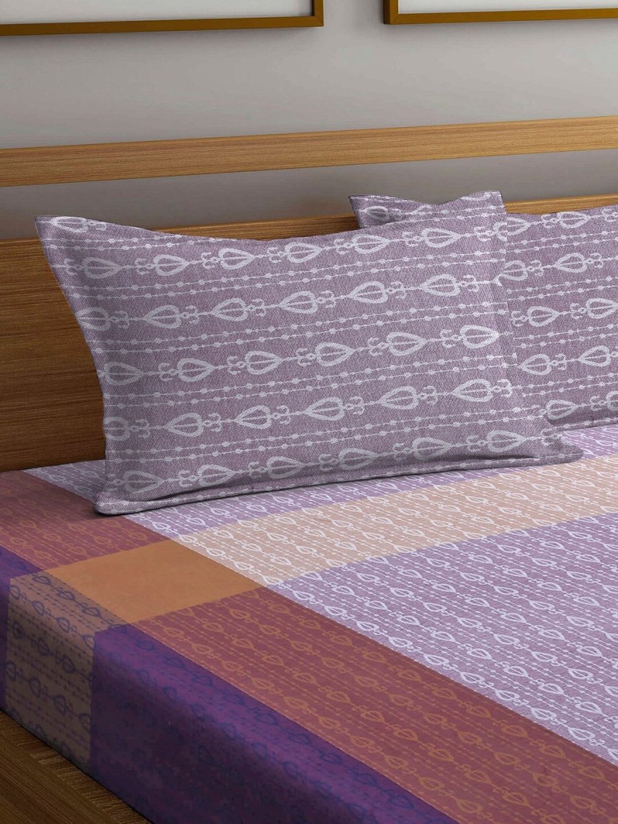 Arrabi Multicoloured 300 TC Super King Ethnic Motifs Cotton Bedsheet with 2 Pillow Covers | Grocsy
