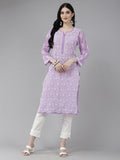 ADA Women Purple & White Ethnic Motifs Embroidered Chikankari Georgette Kurta | Grocsy