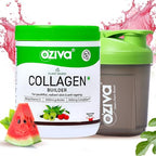 OZiva Vegan Collagen (Watermelon) with Biotin & Vitamin C For Brighter & Youthful Skin | Collagen Supplement For Women & Men | Plant Based Powder | Certified Vegan 125g + Shaker | Grocsy