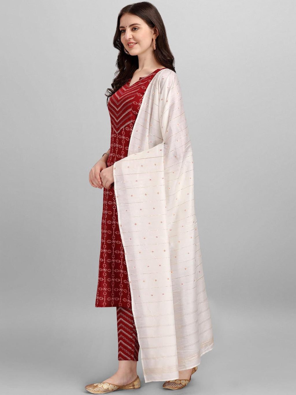 HERE&NOW Geometric Printed Pure Cotton Kurta With Trousers & Dupatta | Grocsy