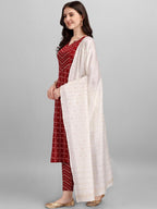 HERE&NOW Geometric Printed Pure Cotton Kurta With Trousers & Dupatta | Grocsy